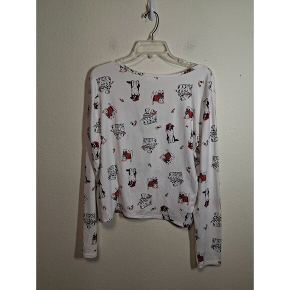 NWOT Colsie Christmas T-Shirt Dog Print Super Soft Long Sleeve Boxy Crop Large - Picture 2 of 5